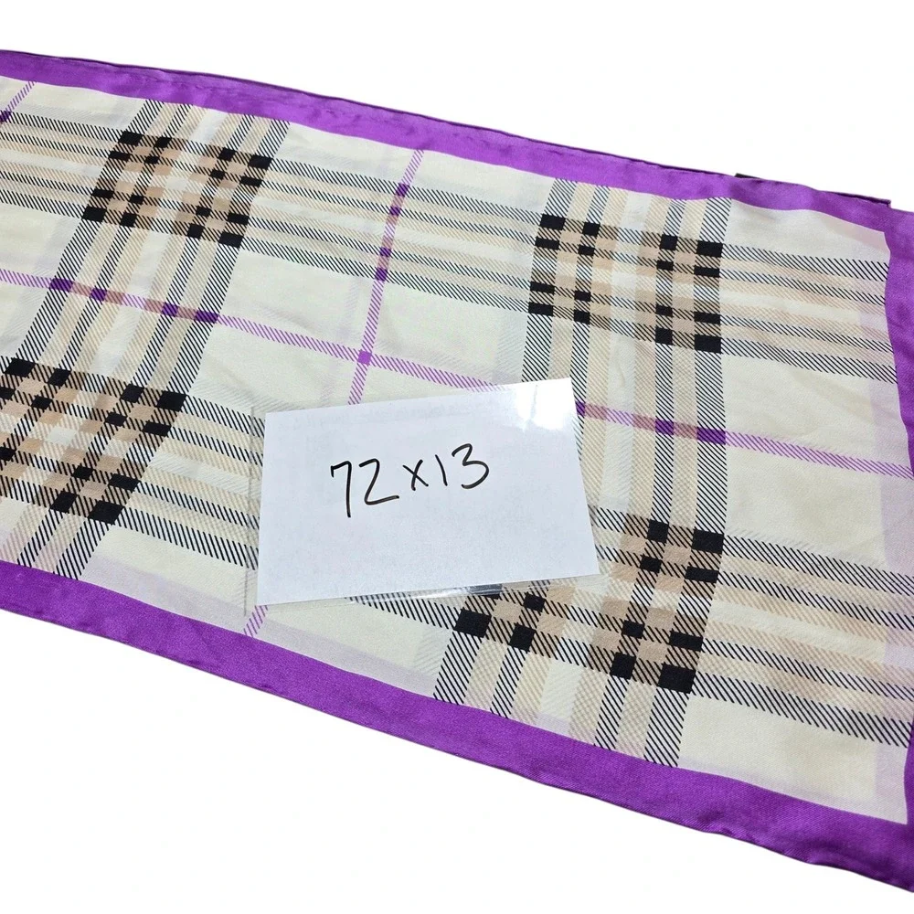 V. Fraas Scarf Womens OS‎ Purple Cream Silk Plaid Long Rectangle Classic Elegant
